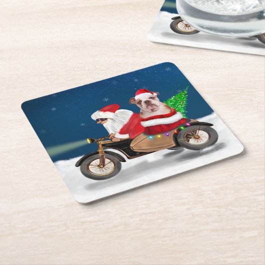 Engelse Bulldog kerstkerstkerstkerstman Kartonnen Onderzetters (Schuin)