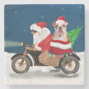 Engelse Bulldog kerstkerstkerstkerstman Stenen Onderzetter