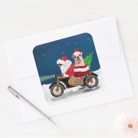 Engelse Bulldog kerstkerstkerstkerstman Vierkante Sticker (Envelop)