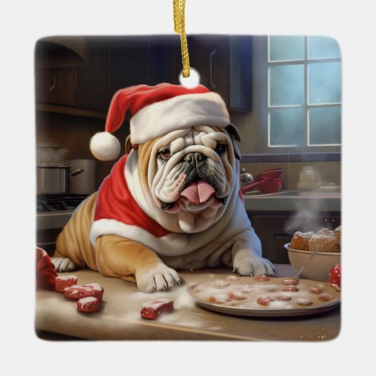 Engelse Bulldog Kerstkoekjes Vakantie Keramisch Ornament (Voorkant)