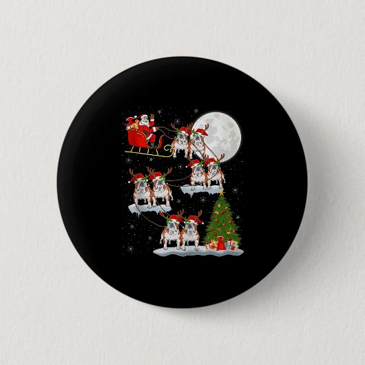 Engelse Bulldog Kerstman slee Flying Funny Magisch Ronde Button 5,7 Cm (Voorkant)