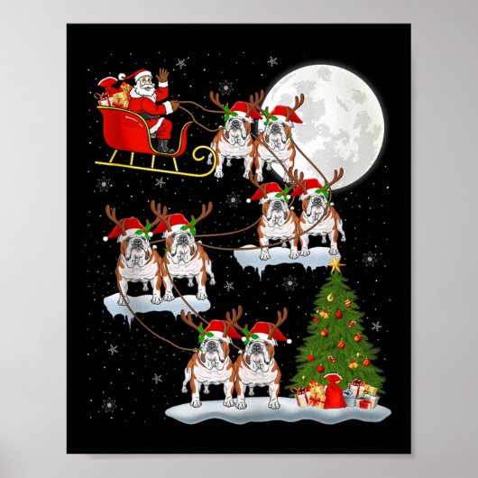 Engelse Bulldog Kerstman slee vliegend grappig mag Poster (Voorkant)