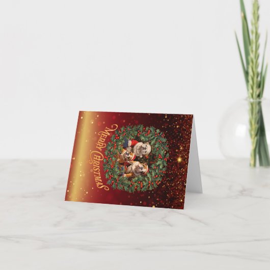 Engelse Bulldog Kerstmis Feestdagen Kaart (Voorkant)