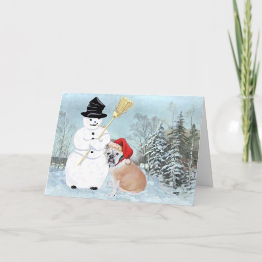 Engelse Bulldog Kerstmis Feestdagen Kaart (Voorkant)