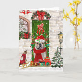 Engelse Bulldog Kerstmis   Kaart (Gele Bloem)