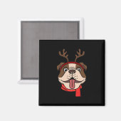 Engelse Bulldog Kerstmis Rendier Geweien Kerstmis  Magneet (Voorkant / Achterkant)