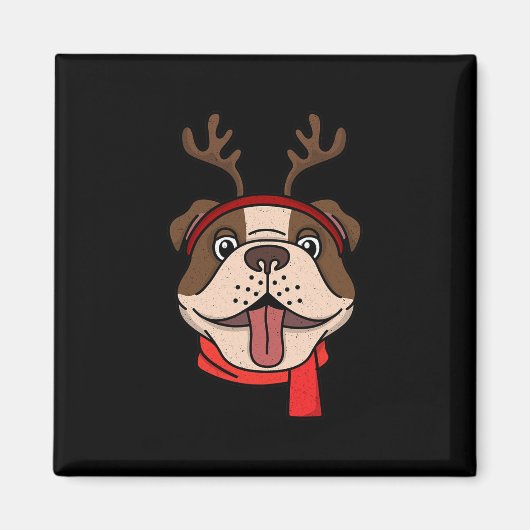 Engelse Bulldog Kerstmis Rendier Geweien Kerstmis  Magneet (Voorkant)