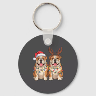 Engelse Bulldog Kerstmis Sinterklaas Hoed Rendier Sleutelhanger