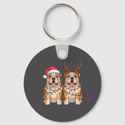 Engelse Bulldog Kerstmis Sinterklaas Hoed Rendier  Sleutelhanger (Voorkant)