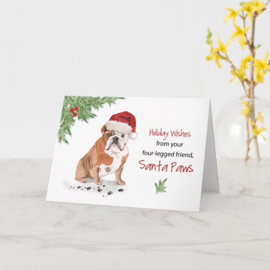 Engelse Bulldog Kerstmis Van Hond In Grappige Kers Kaart (Gele Bloem)