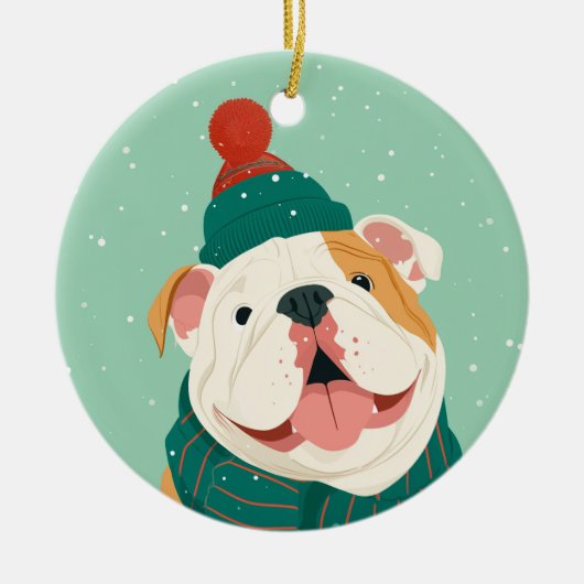 Engelse Bulldog Kerstsouvenir Keramisch Ornament (Voorkant)
