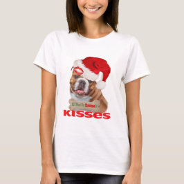 Engelse Bulldog Kisses voor kerstkleding T-shirt