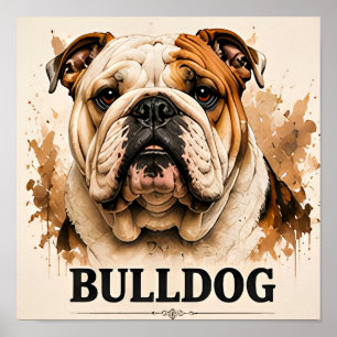 Engelse Bulldog Klassiek Hond Portret Kunstwerk Poster