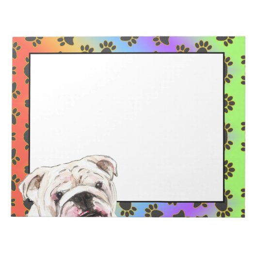 Engelse Bulldog kleurful dog paw patroon Blocnote (Voorkant)