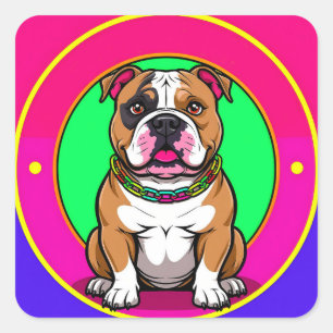 Engelse Bulldog Kleurrijke Honden Kunst 💛🐶 Vierkante Sticker