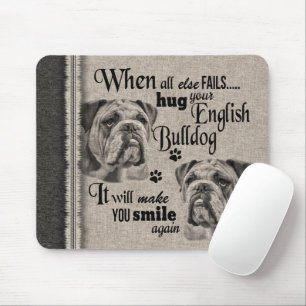 Engelse Bulldog-kunst wanneer alles mislukt, quote Muismat