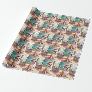 Engelse Bulldog Leraar Klaslokaal Kerstman Hoed Cadeaupapier