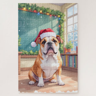 Engelse Bulldog Leraar Klaslokaal Kerstman Hoed Legpuzzel