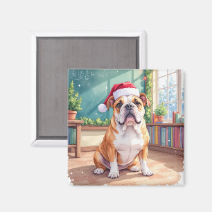Engelse Bulldog Leraar Klaslokaal Kerstmuts Magneet