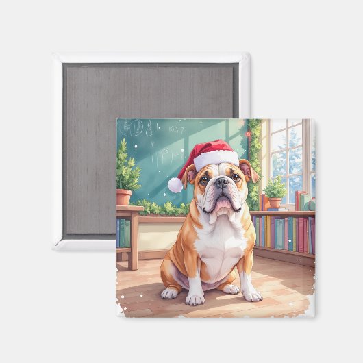 Engelse Bulldog Leraar Klaslokaal Kerstmuts Magneet (Voorkant / Achterkant)