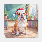Engelse Bulldog Leraar Klaslokaal Kerstmuts Magneet (Voorkant)