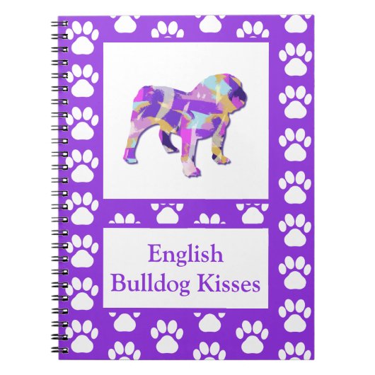 Engelse Bulldog Leuk Huisdier Silhouet Paarse PY&B Notitieboek (Voorkant)