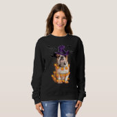 Engelse Bulldog Licht Pompoen Halloween T-shirt (Voorkant volledig)