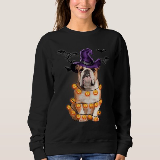 Engelse Bulldog Licht Pompoen Halloween T-shirt (Voorkant)