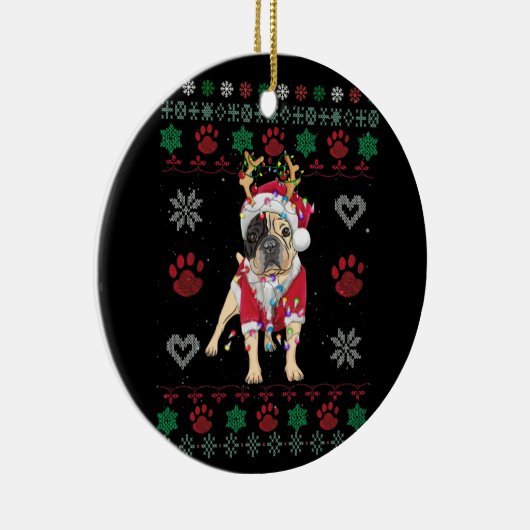 Engelse Bulldog Lights Santa Ugly Kerstmis Keramisch Ornament (Rechts)