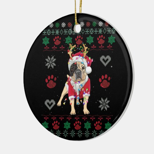 Engelse Bulldog Lights Santa Ugly Kerstmis Keramisch Ornament (Links)