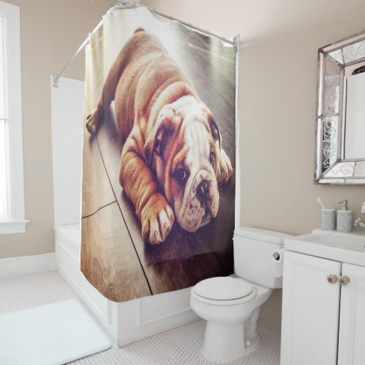 Engelse Bulldog Lying Dog | Dog Photo Douchegordijn (In situ)