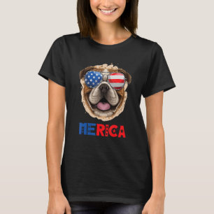 Engelse Bulldog Merica Zonnebril Amerikaanse vlag T-shirt