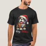 Engelse Bulldog Merry Christmas Lights Santa Hat X T-shirt<br><div class="desc">Engelse Bulldog Merry Christmas Lights Santa Hat Kerstsneeuw</div>