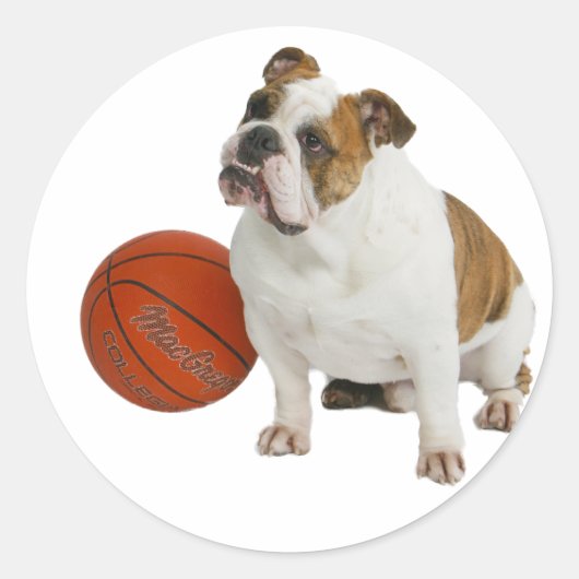 Engelse Bulldog met basketbal Ronde Sticker (Voorkant)
