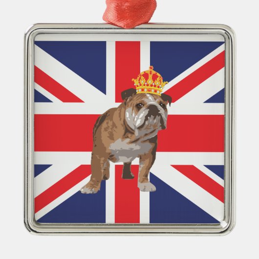 Engelse Bulldog met Crown and Union Jack Metalen Ornament (Voorkant)