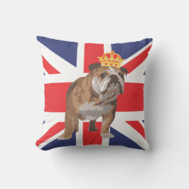 Engelse Bulldog met Crown en Union Jack Pillow Kussen