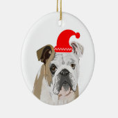 Engelse Bulldog Met een rode kersthat Keramisch Ornament (Rechts)