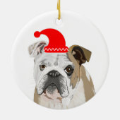 Engelse Bulldog Met een rode kersthat Keramisch Ornament (Achterkant)