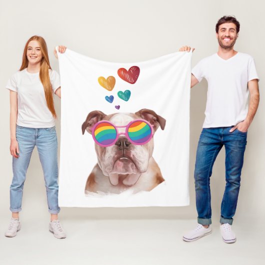 Engelse Bulldog met Hartjes Valentijnsdag Fleece Deken (In situ)