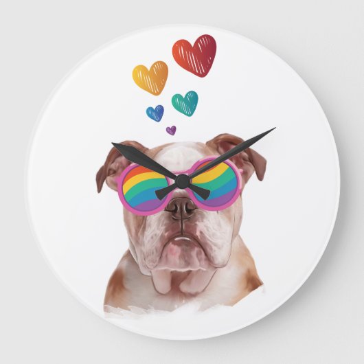 Engelse Bulldog met Hartjes Valentijnsdag Grote Klok (Voorkant)