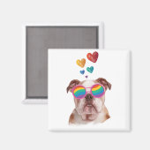 Engelse Bulldog met Hartjes Valentijnsdag Magneet (Voorkant / Achterkant)