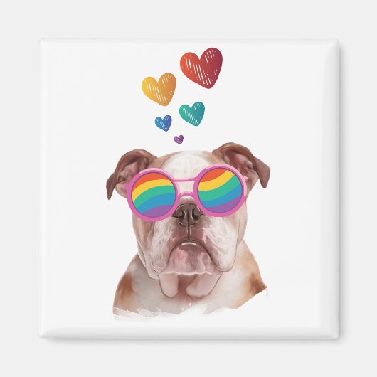 Engelse Bulldog met Hartjes Valentijnsdag Magneet (Voorkant)