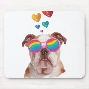 Engelse Bulldog met Hartjes Valentijnsdag Muismat
