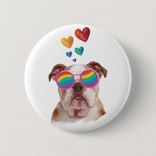 Engelse Bulldog met Hartjes Valentijnsdag  Ronde Button 5,7 Cm (Voorkant)