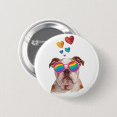 Engelse Bulldog met Hartjes Valentijnsdag  Ronde Button 5,7 Cm (Voorkant /achterkant)