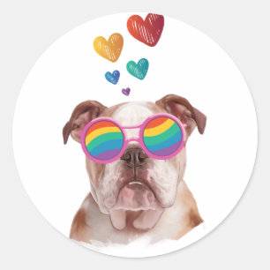 Engelse Bulldog met Hartjes Valentijnsdag  Ronde Sticker