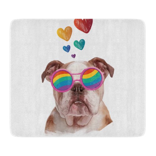 Engelse Bulldog met Hartjes Valentijnsdag Snijplank (Voorkant)