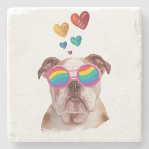 Engelse Bulldog met Hartjes Valentijnsdag Stenen Onderzetter