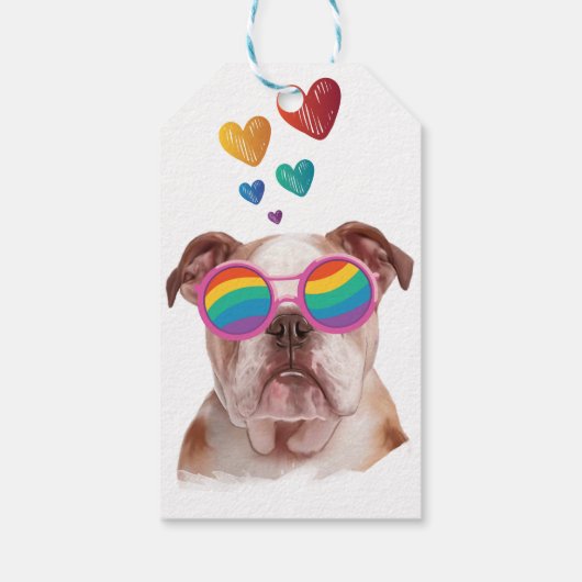 Engelse Bulldog met Hearts Valentijnsdag Cadeaulabel (Achterkant)