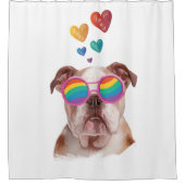 Engelse Bulldog met Hearts Valentijnsdag Douchegordijn (Voorkant)